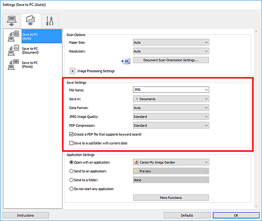 figure: Settings dialog box